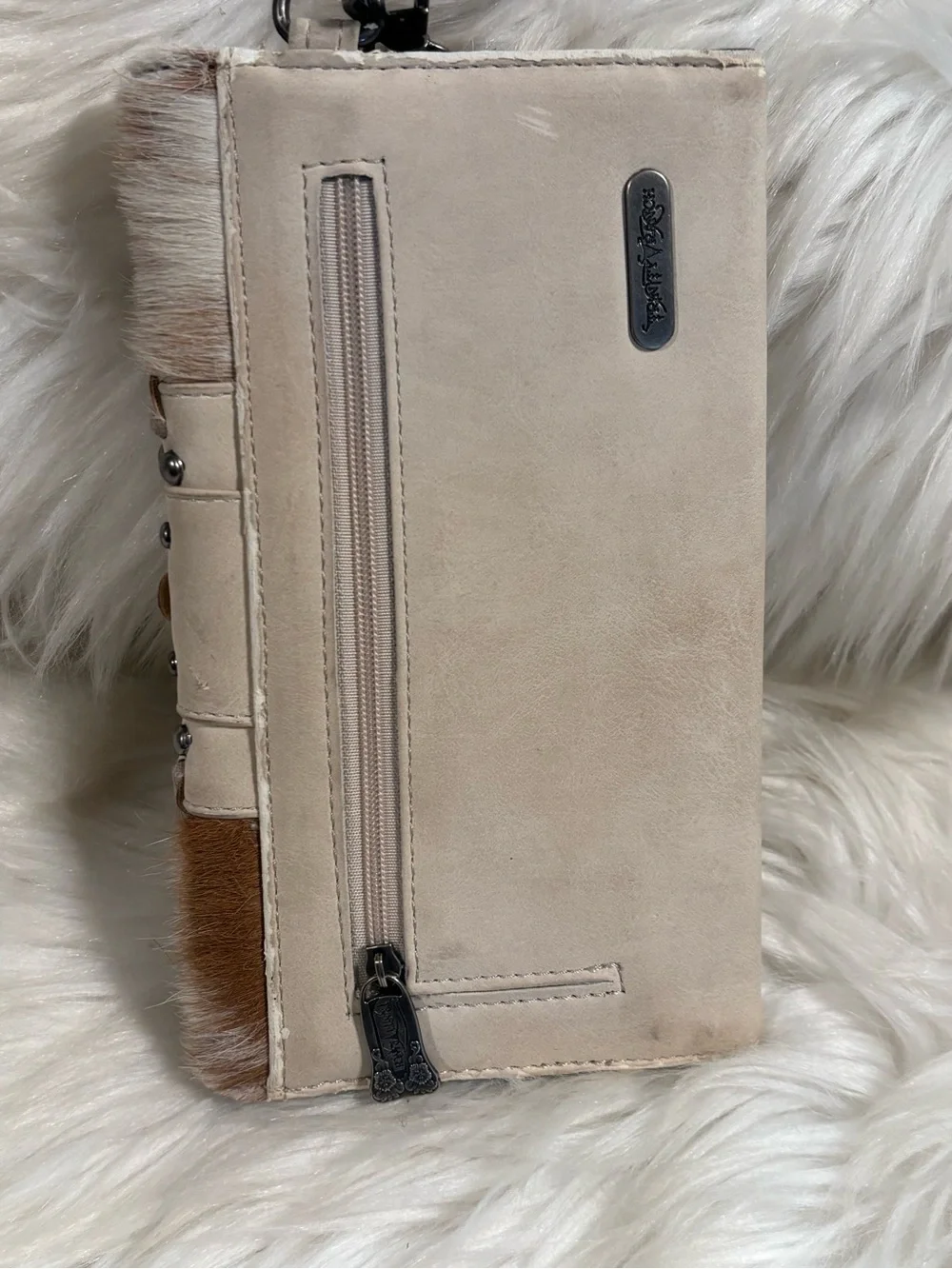 Trinity Ranch Hair On Western Wallet Wristlet Studded Fur Preloved